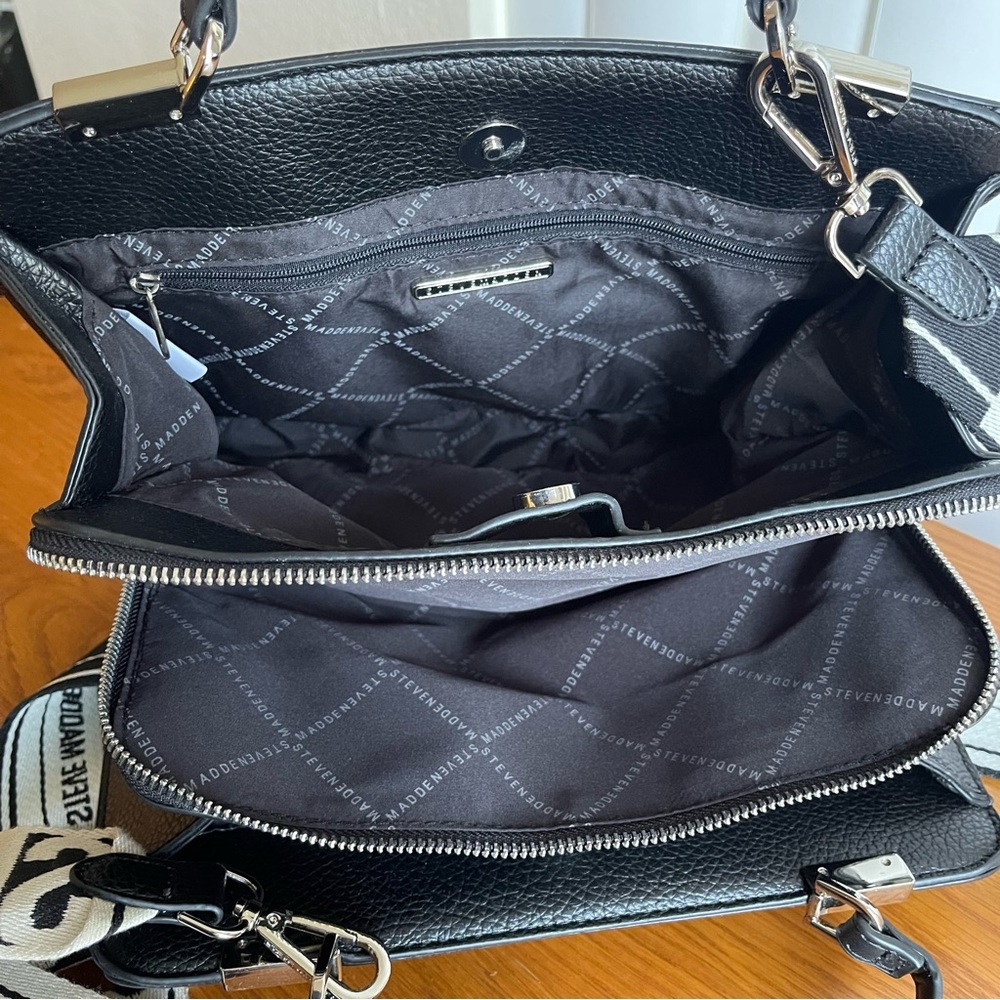 Steve Madden Bmateo Top Handle Crossbody Bag Black Faux Leather - Picture 8 of 16